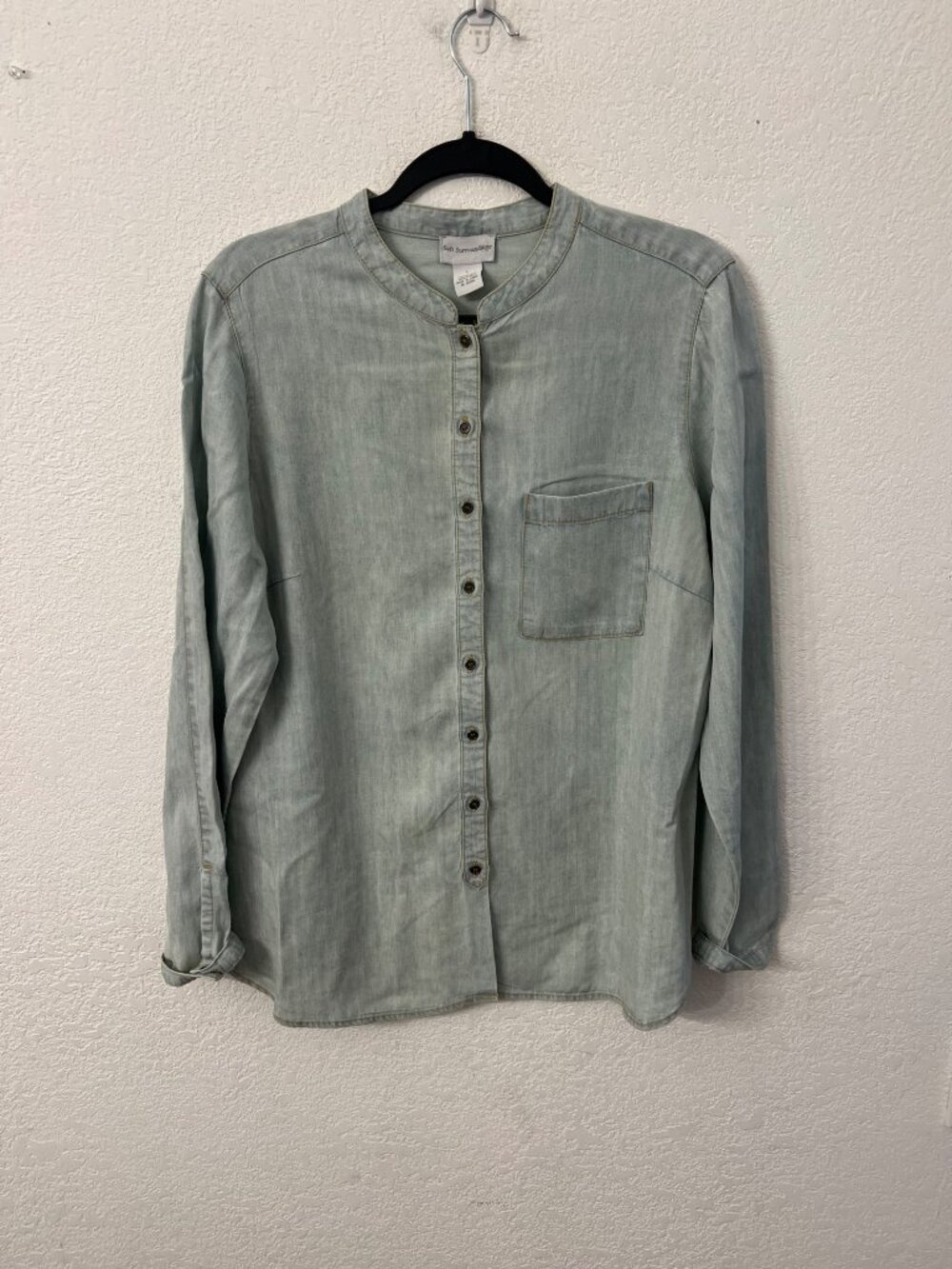 Soft Surroundings Womens Light Wash Denim Button-Up Tunic Top size large